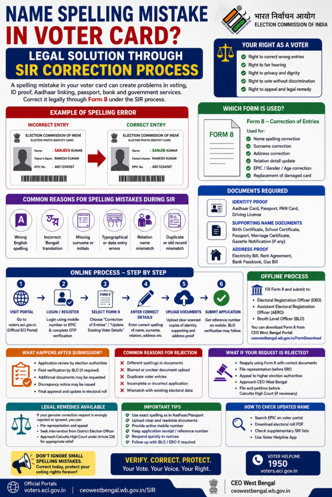 Learn the complete legal process for voter name correction through Form 8 in West Bengal, including documents required,