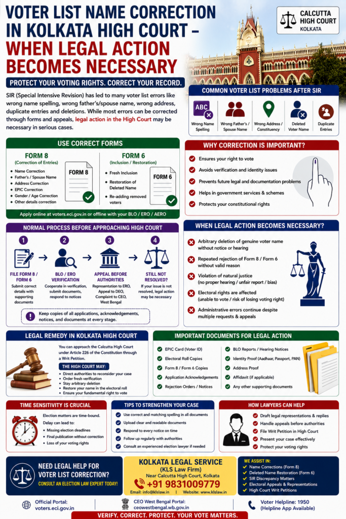 Voter List Name Correction in Kolkata High Court – When Legal Action Becomes Necessary